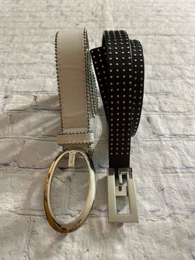 GUESS (2) DIFFERENT STYLES WOMEN’S BELT BLACK STUDDED LEATHER WHITE VEGAN SIZE M